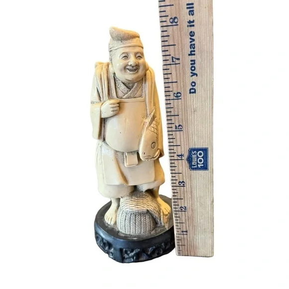 Great 19th Century Vintage Asian Fisherman Sculpture Figurine - Picture 12 of 14